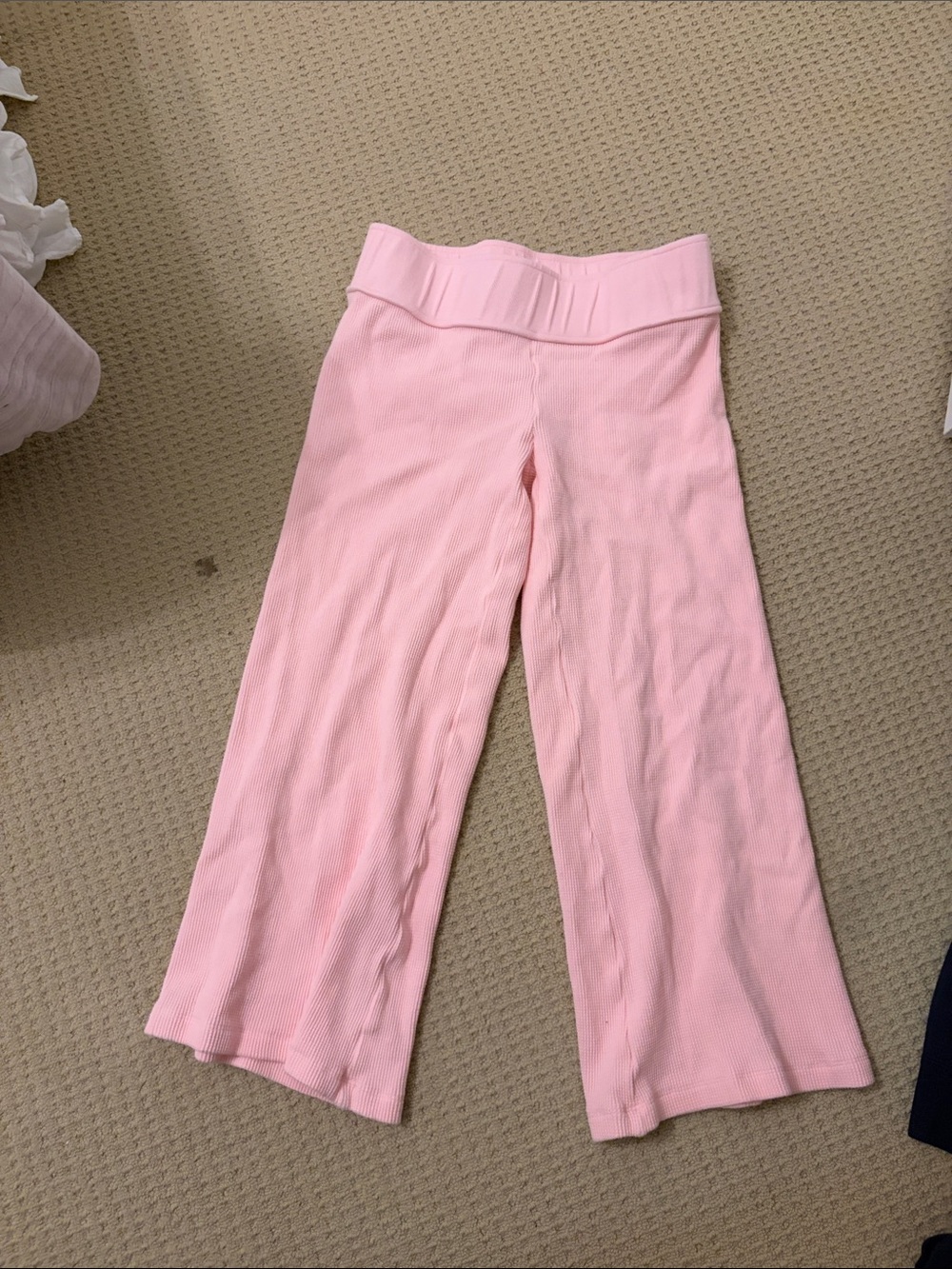 Girls' Pink Wide-Leg Ribbed Knit Pants